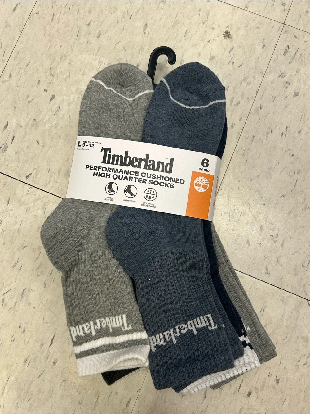 Timberland Men's Performance Cushioned High Quarter Socks 6 pack